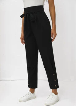 Black Button Belted Zipper Fly High Waisted Pants 8 Black Button Belted Zipper Fly High Waisted Pants -Modlily Shop 342820 P 16969385005902