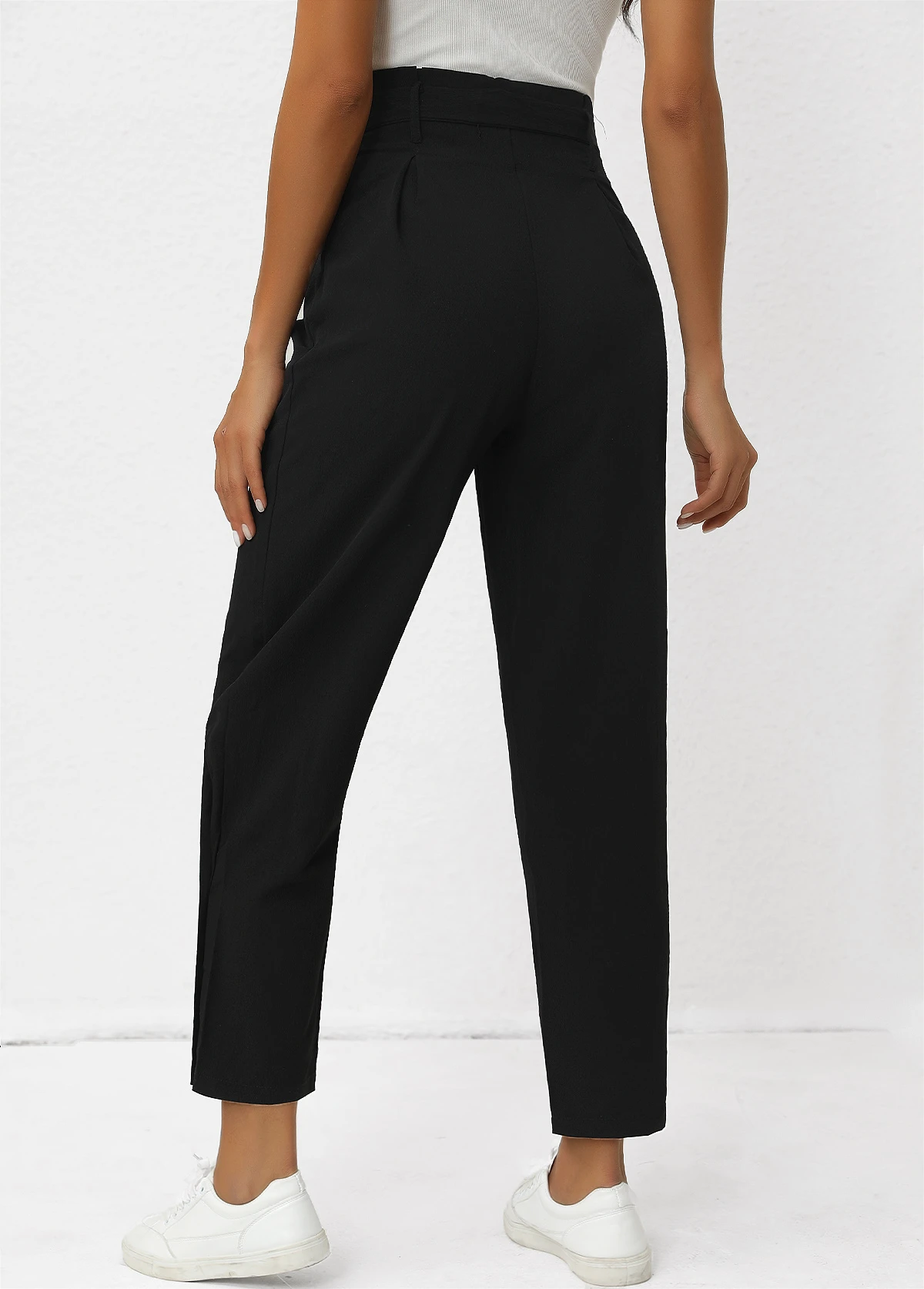 Black Button Belted Zipper Fly High Waisted Pants 4 Black Button Belted Zipper Fly High Waisted Pants - Image 2