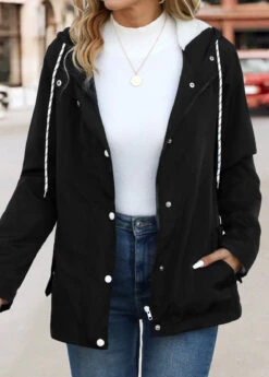 Black Faux Fur Long Sleeve Hooded Coat -Modlily Shop 342827 P 16982318785312