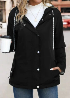 Black Faux Fur Long Sleeve Hooded Coat -Modlily Shop 342827 P 16982318791053