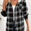 Black Patchwork Plaid Long Sleeve Hooded Coat -Modlily Shop 342926 P 16950368120240