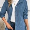 Blue Pocket Long Sleeve Shirt Collar Coat -Modlily Shop 342927 P 16966733079730