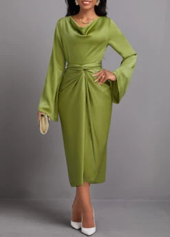 Avocado Green Two Piece Long Sleeve Top And Bodycon Skirt