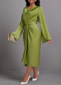 Avocado Green Two Piece Long Sleeve Top And Bodycon Skirt -Modlily Shop 342939 P 16974523603242