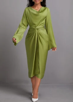 Avocado Green Two Piece Long Sleeve Top And Bodycon Skirt -Modlily Shop 342939 P 16974523606010