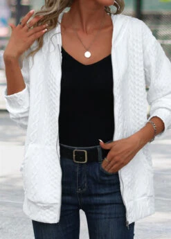 White Patchwork Long Sleeve Hooded Coat -Modlily Shop 343004 P 16966736746234