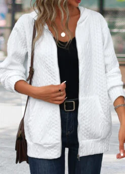 White Patchwork Long Sleeve Hooded Coat -Modlily Shop 343004 P 16966736748595