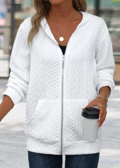 White Patchwork Long Sleeve Hooded Coat