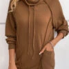 Dark Camel Patchwork Long Sleeve Cowl Neck Sweatshirt -Modlily Shop 343023 P 16967607208090