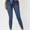 Denim Blue Pocket Skinny Drawastring High Waisted Jeans