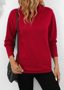 Wine Red Long Sleeve Cowl Neck Sweatshirt