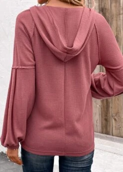 Dark Reddish Purple Button Long Sleeve Hoodie -Modlily Shop 343067 P 16967607546464