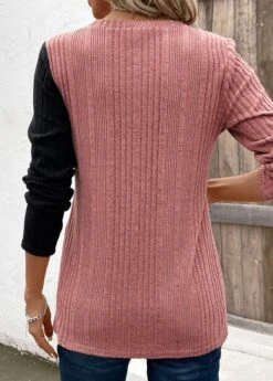 Black Patchwork Long Sleeve Round Neck T Shirt -Modlily Shop 343145 P 16967445895971