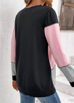 Light Pink Patchwork Long Sleeve Round Neck Sweatshirt -Modlily Shop 343146 P 16967445897471