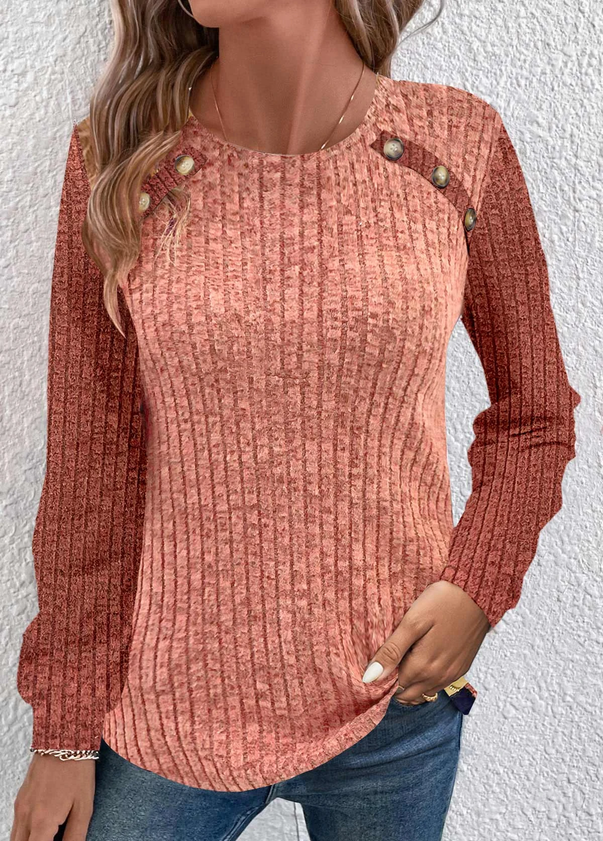 Dusty Pink Ruched Long Sleeve Round Neck Sweatshirt 3 Dusty Pink Ruched Long Sleeve Round Neck Sweatshirt