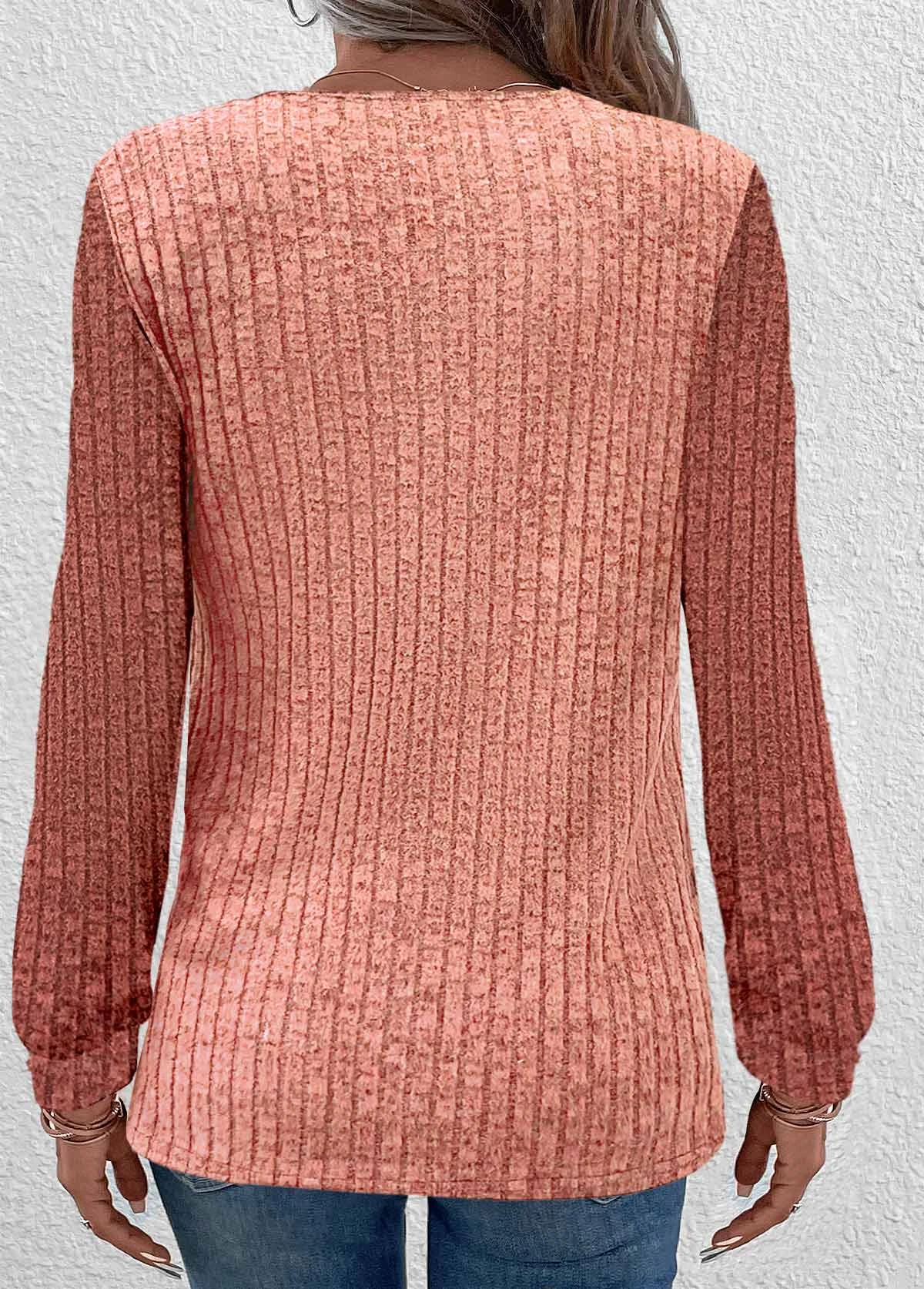 Dusty Pink Ruched Long Sleeve Round Neck Sweatshirt 4 Dusty Pink Ruched Long Sleeve Round Neck Sweatshirt - Image 2