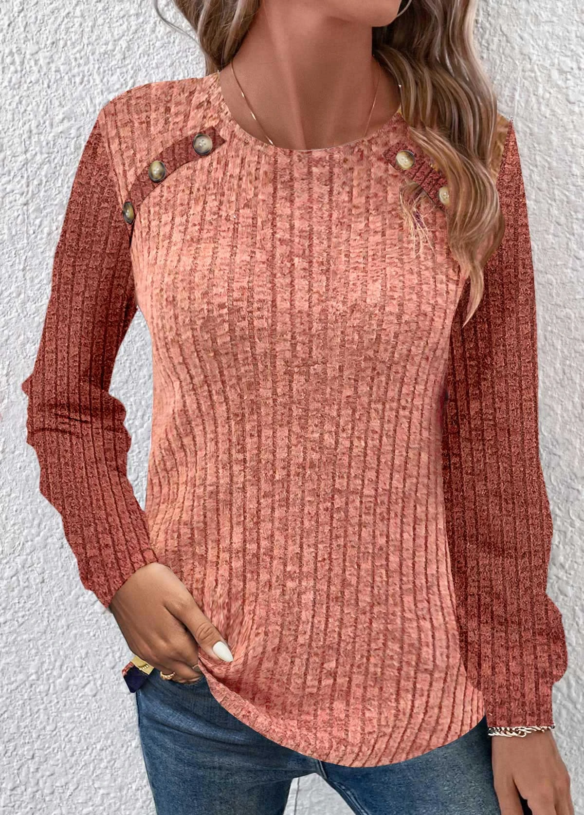 Dusty Pink Ruched Long Sleeve Round Neck Sweatshirt 5 Dusty Pink Ruched Long Sleeve Round Neck Sweatshirt - Image 3