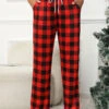 Red Pocket Plaid Drawastring High Waisted Pants -Modlily Shop 343158 P 16969384660890