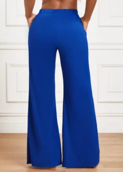 Blue Pocket Flare Leg Elastic Waist High Waisted Pants -Modlily Shop 343159 P 16974522846181