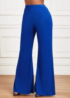 Blue Pocket Flare Leg Elastic Waist High Waisted Pants -Modlily Shop 343159 P 16974522849672