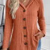 Orange Button Long Sleeve Hooded Coat -Modlily Shop 343263 P 16953483289750