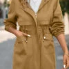 Light Camel Pocket Long Sleeve Hooded Coat -Modlily Shop 343445 P 16977163867844