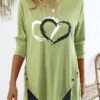 Avocado Green Split Heart Print Long Sleeve T Shirt -Modlily Shop 343449 P 16978017262110