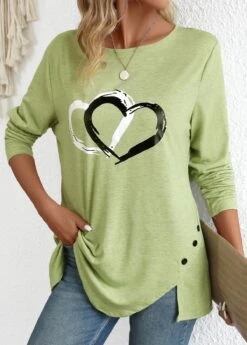 Avocado Green Split Heart Print Long Sleeve T Shirt 13 Avocado Green Split Heart Print Long Sleeve T Shirt -Modlily Shop 343449 P 16978017275145
