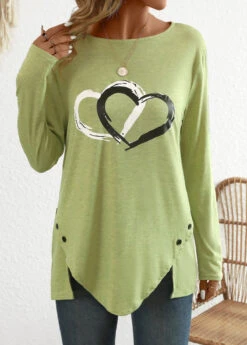 Avocado Green Split Heart Print Long Sleeve T Shirt 11 Avocado Green Split Heart Print Long Sleeve T Shirt -Modlily Shop 343449 P 16978017279353