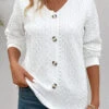White Button Long Sleeve V Neck Sweatshirt -Modlily Shop 343547 P 16977163021490