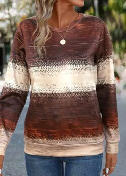 Multi Color Patchwork Ombre Round Neck Sweatshirt -Modlily Shop 343672 P 16986432495104