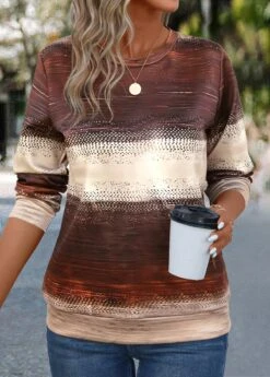 Multi Color Patchwork Ombre Round Neck Sweatshirt -Modlily Shop 343672 P 16986432497593