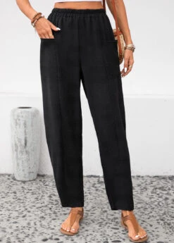 Black Pocket Elastic Waist High Waisted Pants -Modlily Shop 343703 P 16958790153414