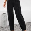 Black Pocket Elastic Waist High Waisted Pants -Modlily Shop 343703 P 16958790156640