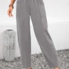 Light Grey Pocket Elastic Waist High Waisted Pants -Modlily Shop 343707 P 16958790158590