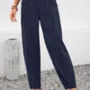 Navy Pocket Elastic Waist High Waisted Pants -Modlily Shop 343708 P 16958790154160
