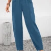 Peacock Blue Pocket Elastic Waist High Waisted Pants -Modlily Shop 343709 P 16958790151930