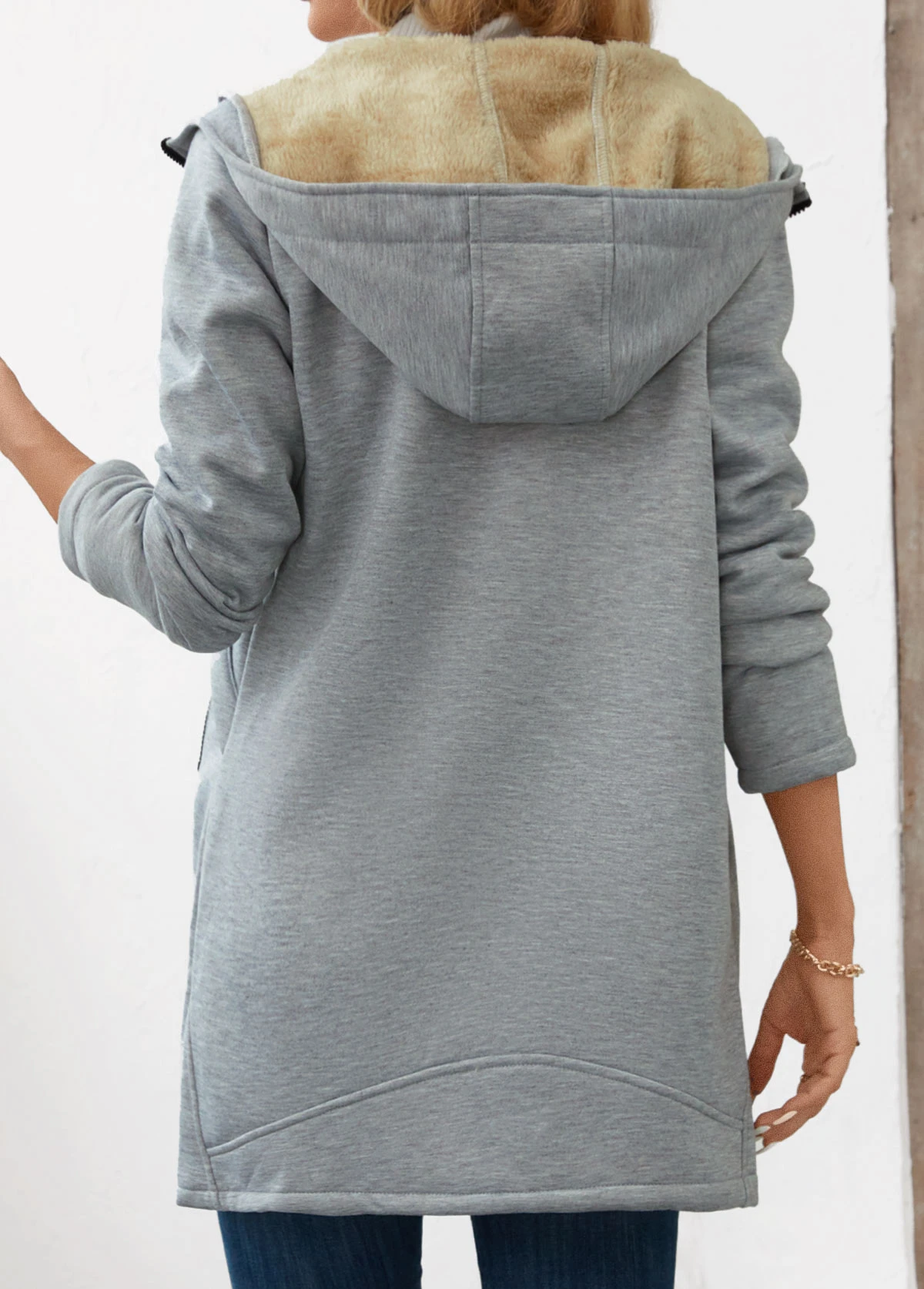 Grey Pocket Long Sleeve Hooded Coat 4 Grey Pocket Long Sleeve Hooded Coat - Image 2