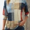 Multi Color Patchwork Geometric Print Long Sleeve T Shirt -Modlily Shop 344140 P 16981475746752