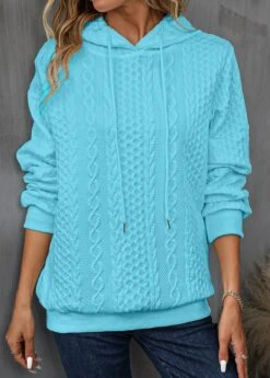 Sky Blue Drawstring Long Sleeve Twisted Hoodie