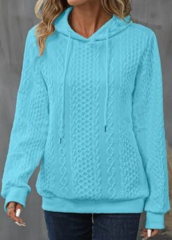 Sky Blue Drawstring Long Sleeve Twisted Hoodie -Modlily Shop 344238 P 16971920562672