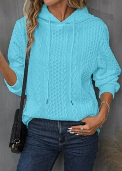 Sky Blue Drawstring Long Sleeve Twisted Hoodie -Modlily Shop 344238 P 16971920565183