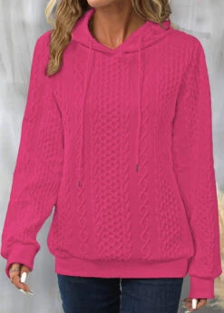 Hot Pink Drawstring Long Sleeve Twisted Hoodie -Modlily Shop 344239 P 16971920550752