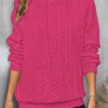 Hot Pink Drawstring Long Sleeve Twisted Hoodie