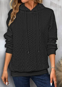 Black Drawstring Long Sleeve Twisted Hoodie