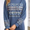 Blue Tribal Print Long Sleeve Round Neck Sweatshirt