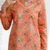 Orange Patchwork Tribal Print Long Sleeve V Neck Sweatshirt