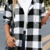 Black Button Plaid Long Sleeve Hooded Coat -Modlily Shop 344414 P 16983145801410