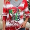 Red Button Christmas Print Long Sleeve T Shirt -Modlily Shop 344743 P 16988326247320