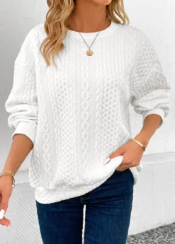 White Patchwork Long Sleeve Round Neck Sweatshirt